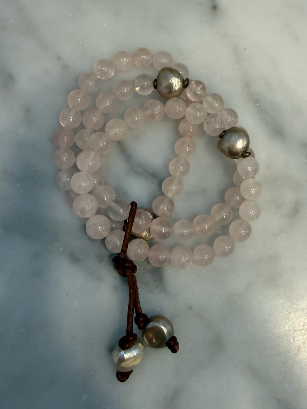 Rose Quartz Beaded Wrap Bracelet with Pearl Accents